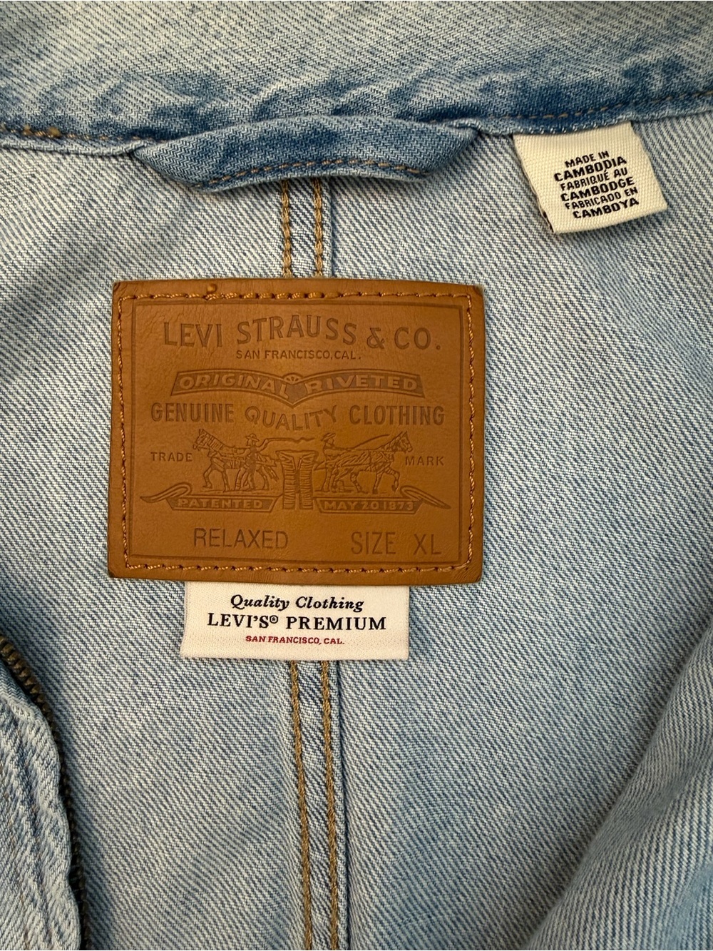 Levi’s Premium Relaxed Fit Light Blue Denim Zip-Front Jacket - Size XL - Picture 6 of 9